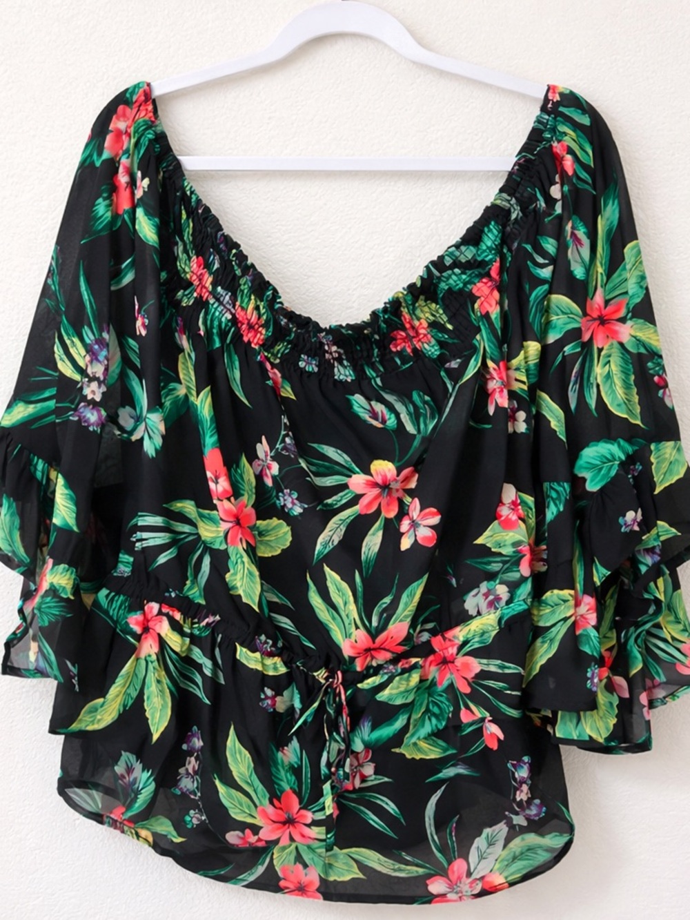 Blush Black Tropical Floral Wrap Blouse Resortwear Vacation Cruise Plus Sz 3x - Picture 2 of 8
